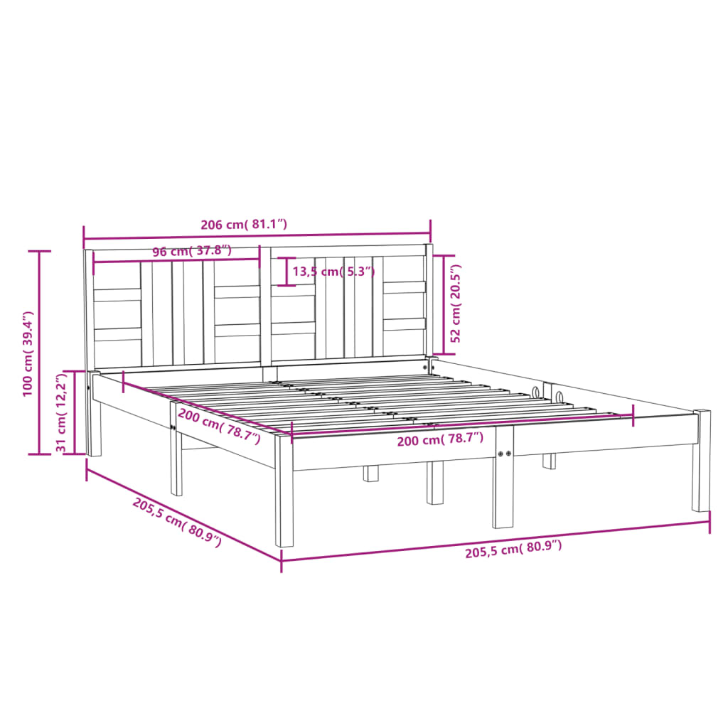 Rám Postele Medově Hnědý Masivní Dřevo 200 X 200 Cm