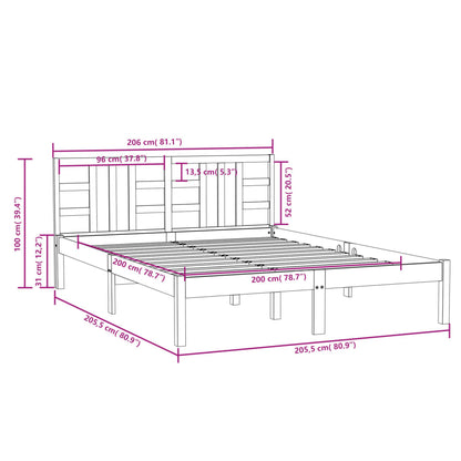 Rám Postele Černý Masivní Dřevo 200 X 200 Cm