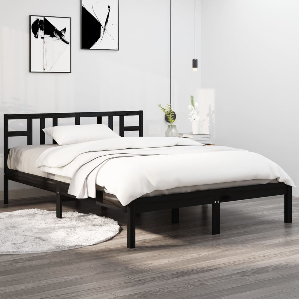 Rám Postele Černý Masivní Dřevo 200 X 200 Cm