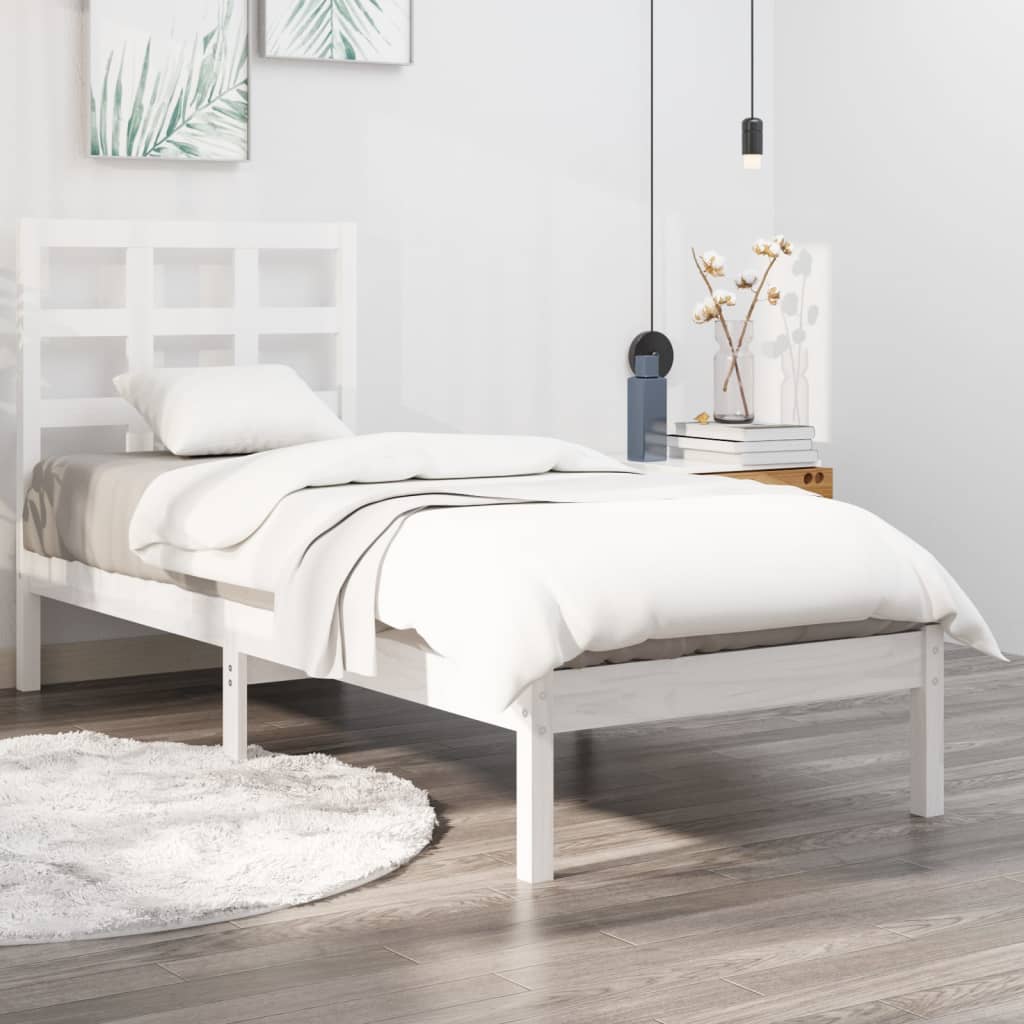 Rám Postele Bílý Masivní Dřevo 75 X 190 Cm Malé Jednolůžko