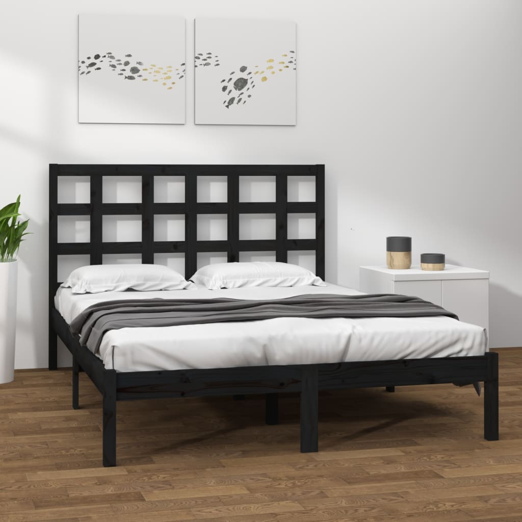 Rám Postele Černý Masivní Dřevo 200 X 200 Cm