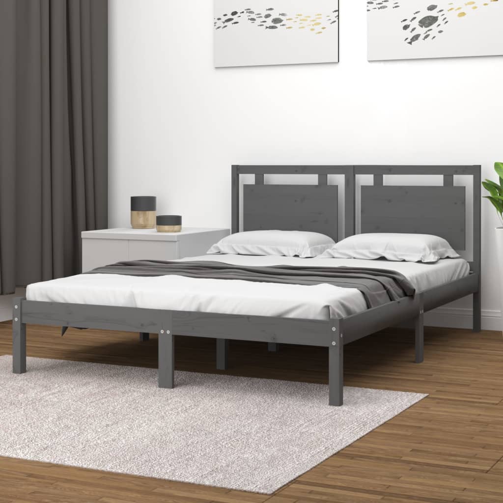 Rám Postele Šedý Masivní Dřevo 200 X 200 Cm
