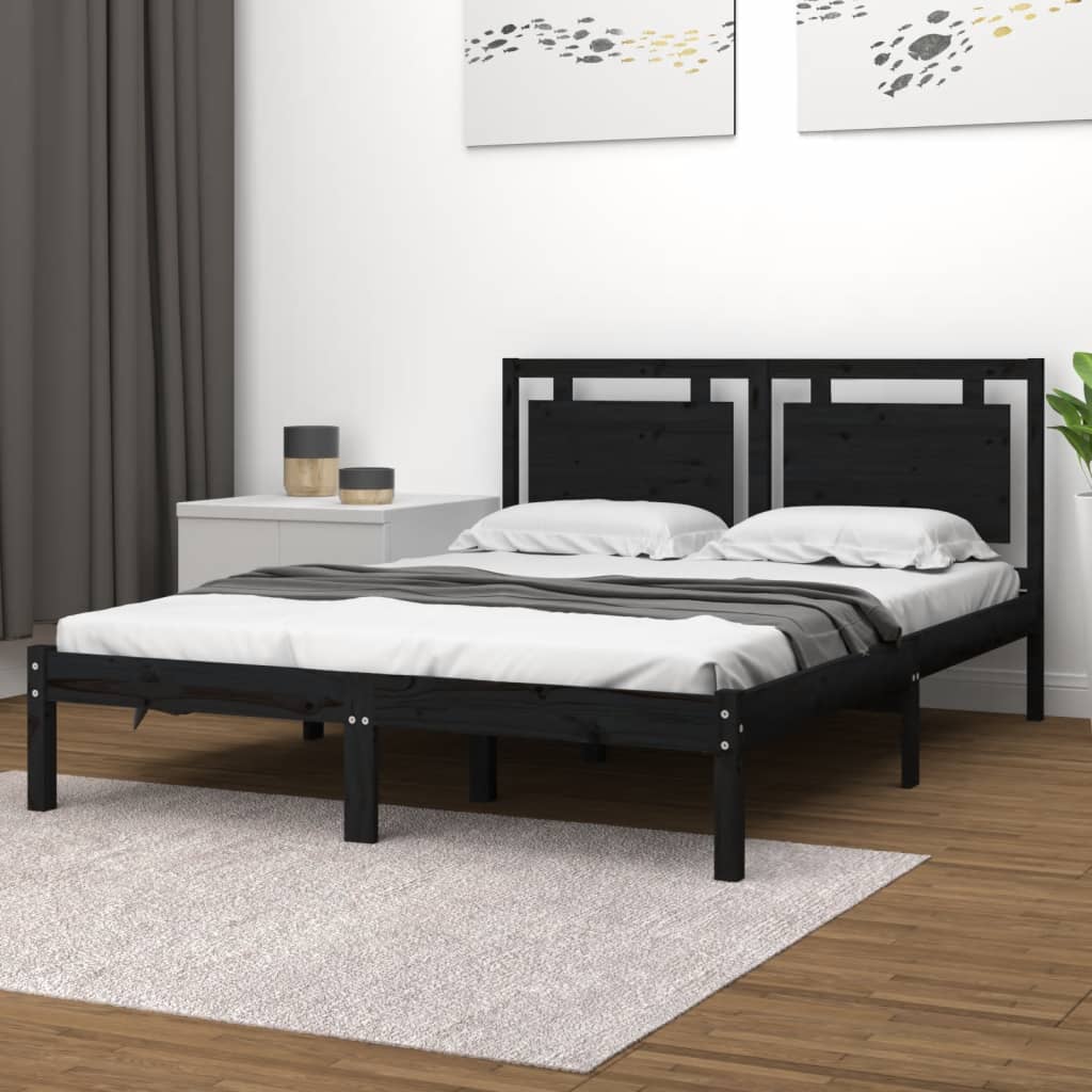Rám Postele Černý Masivní Dřevo 200 X 200 Cm