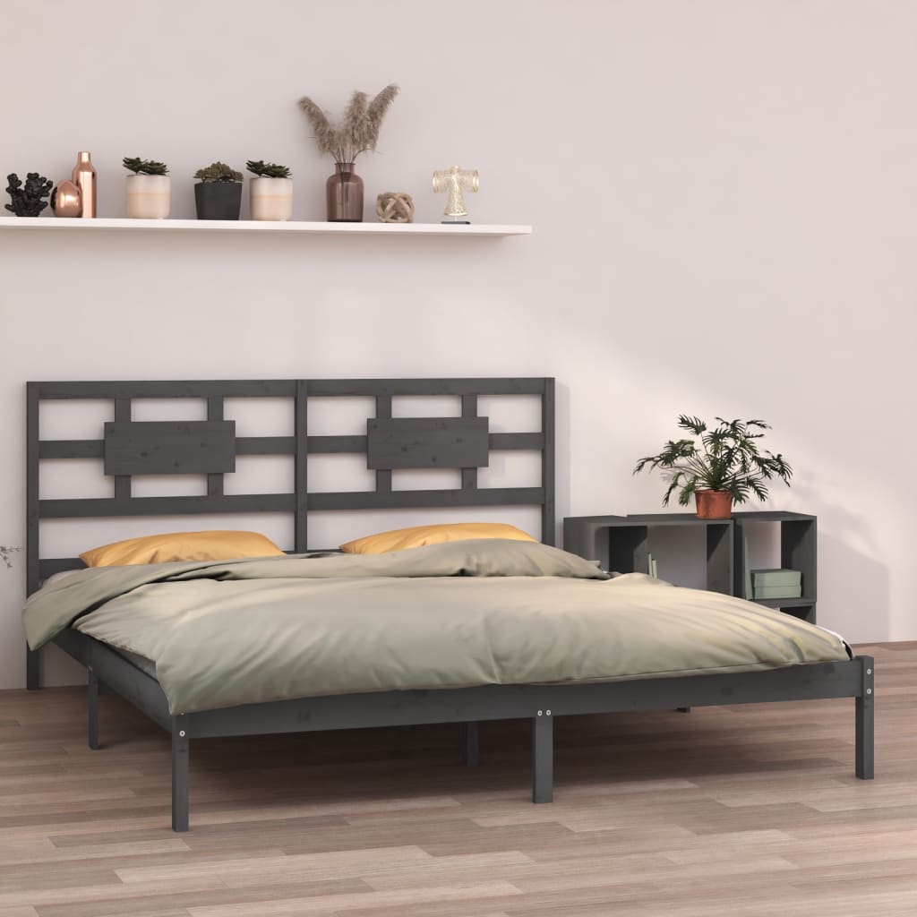 Rám Postele Šedý Masivní Dřevo 200 X 200 Cm