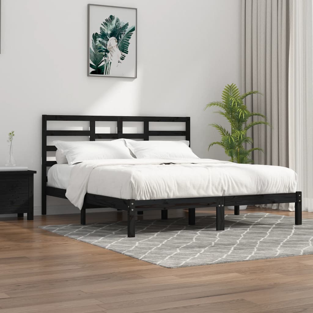 Rám Postele Černý Masivní Dřevo 200 X 200 Cm