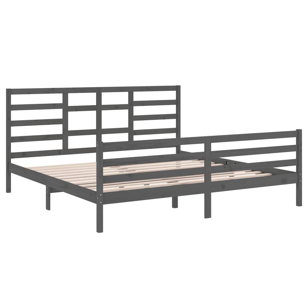 Rám Postele Šedý Masivní Dřevo 200 X 200 Cm