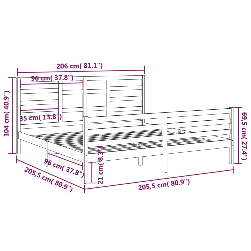 Rám Postele Šedý Masivní Dřevo 200 X 200 Cm