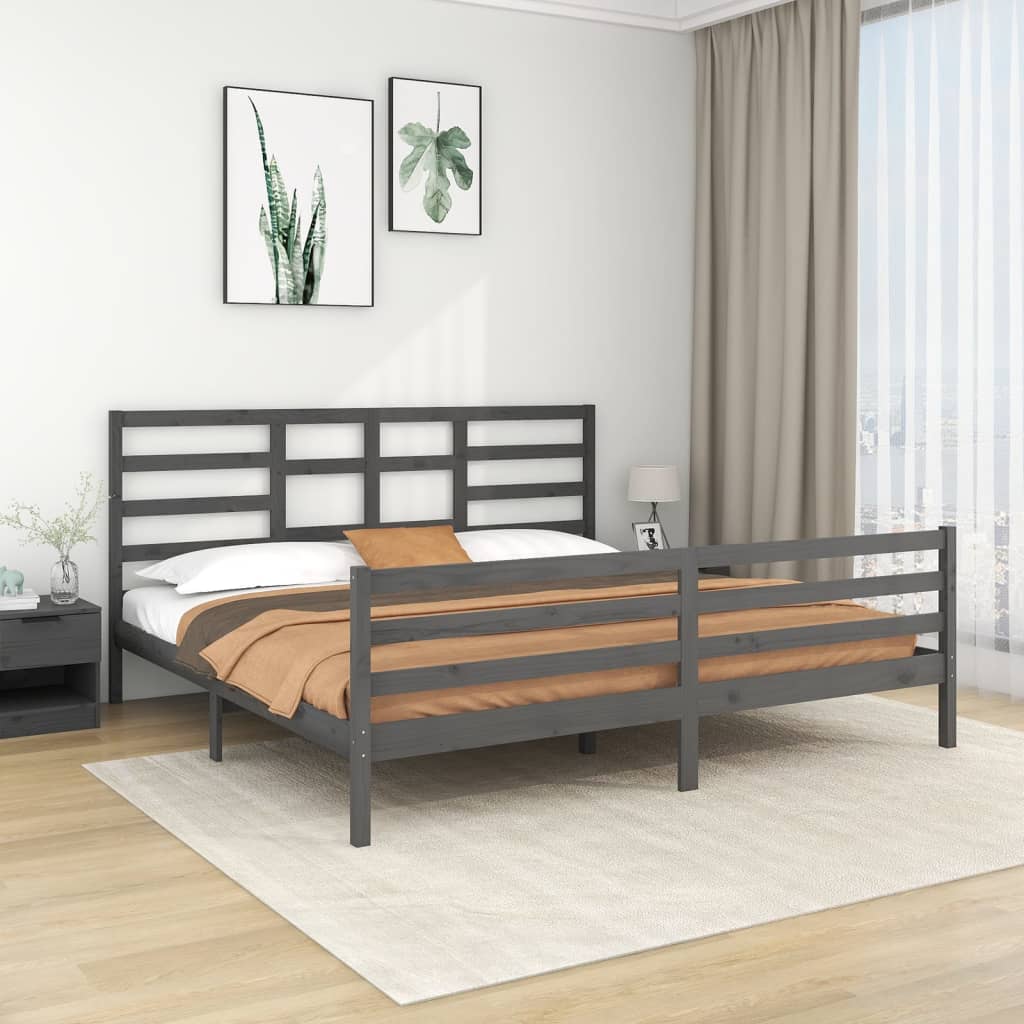 Rám Postele Šedý Masivní Dřevo 200 X 200 Cm