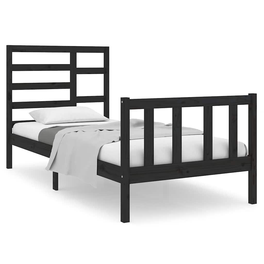 Rám Postele Černý Masivní Dřevo 75 X 190 Cm Malé Jednolůžko