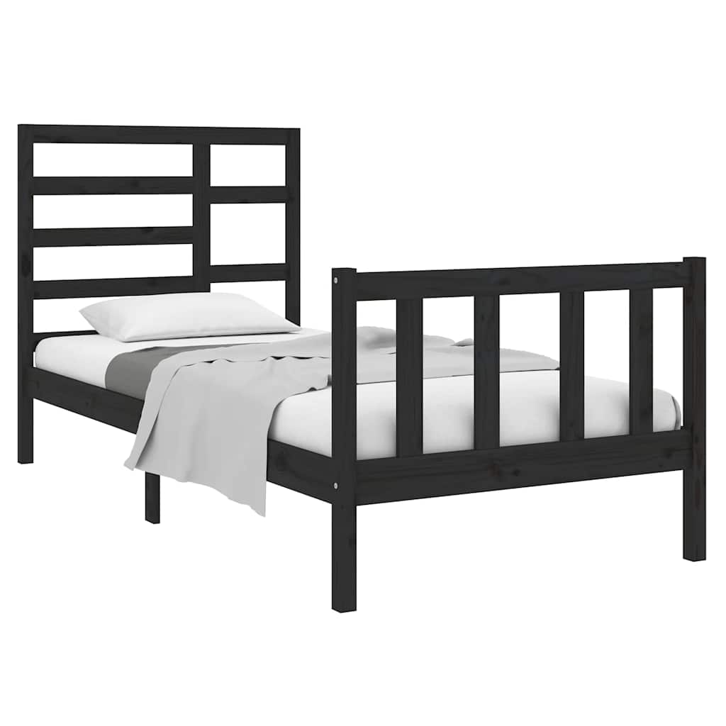 Rám Postele Černý Masivní Dřevo 75 X 190 Cm Malé Jednolůžko
