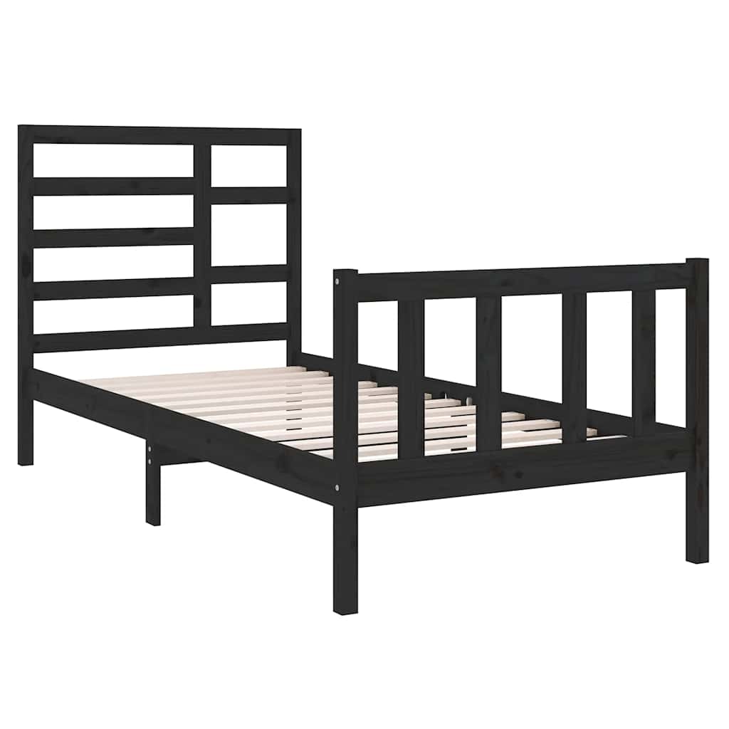 Rám Postele Černý Masivní Dřevo 75 X 190 Cm Malé Jednolůžko