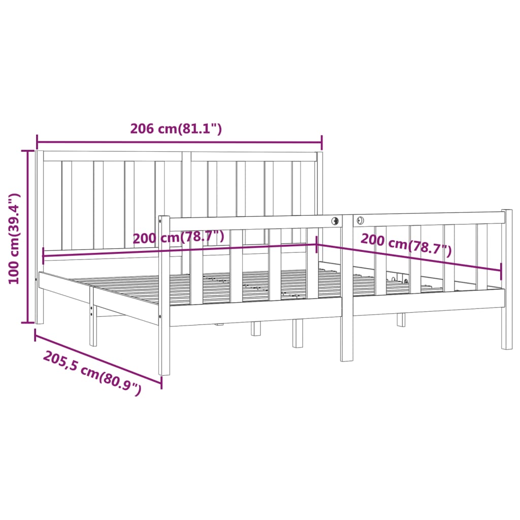 Rám Postele Černý Masivní Dřevo 200 X 200 Cm