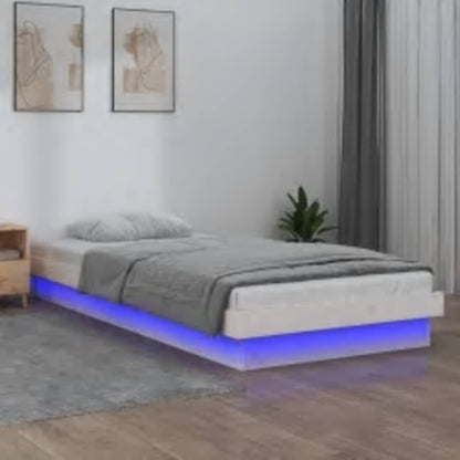 Rám Postele S Led Bílý Small Single Masivní Dřevo