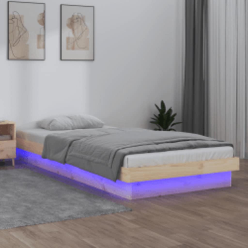 Rám Postele S Led Bílý Small Single Masivní Dřevo