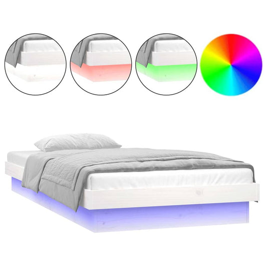 Rám Postele S Led Bílý Small Single Masivní Dřevo