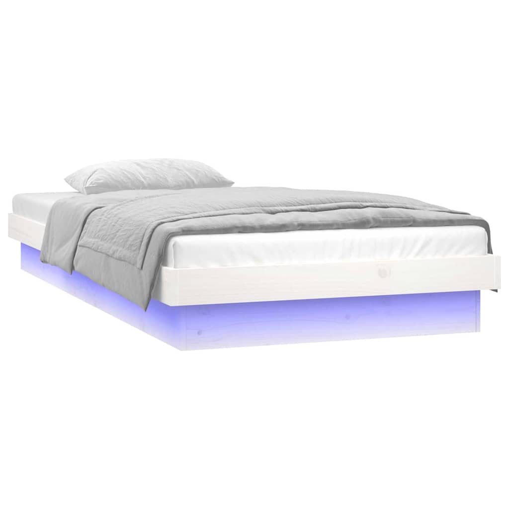 Rám Postele S Led Bílý Small Single Masivní Dřevo