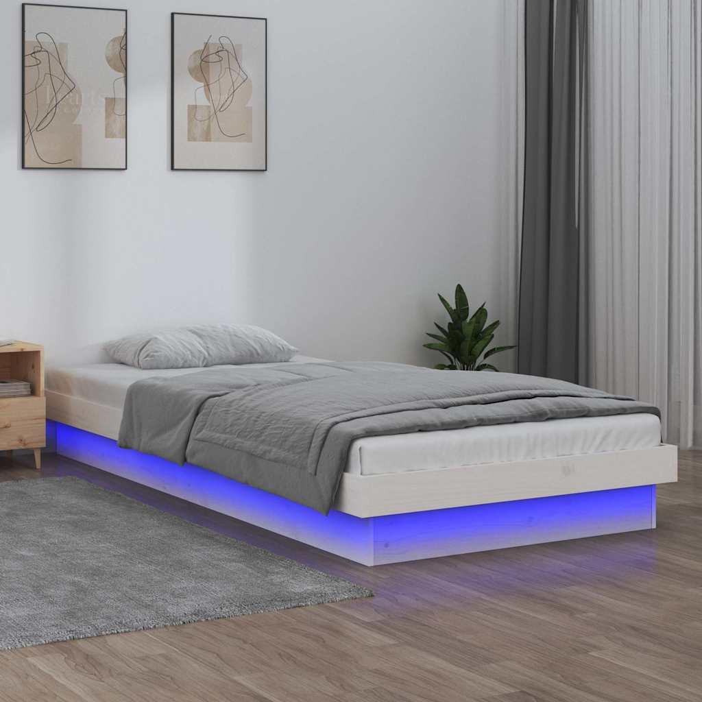 Rám Postele S Led Bílý Small Single Masivní Dřevo