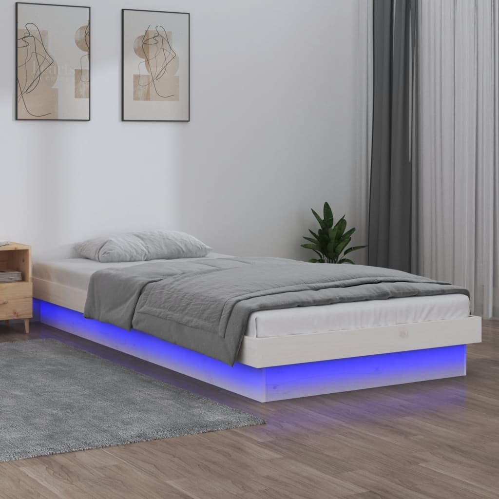 Rám Postele S Led Bílý Small Single Masivní Dřevo
