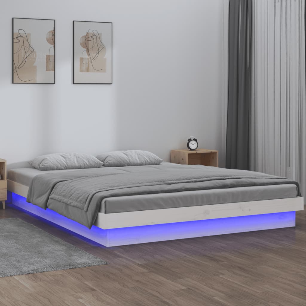 Rám Postele S Led Bílý Small Single Masivní Dřevo