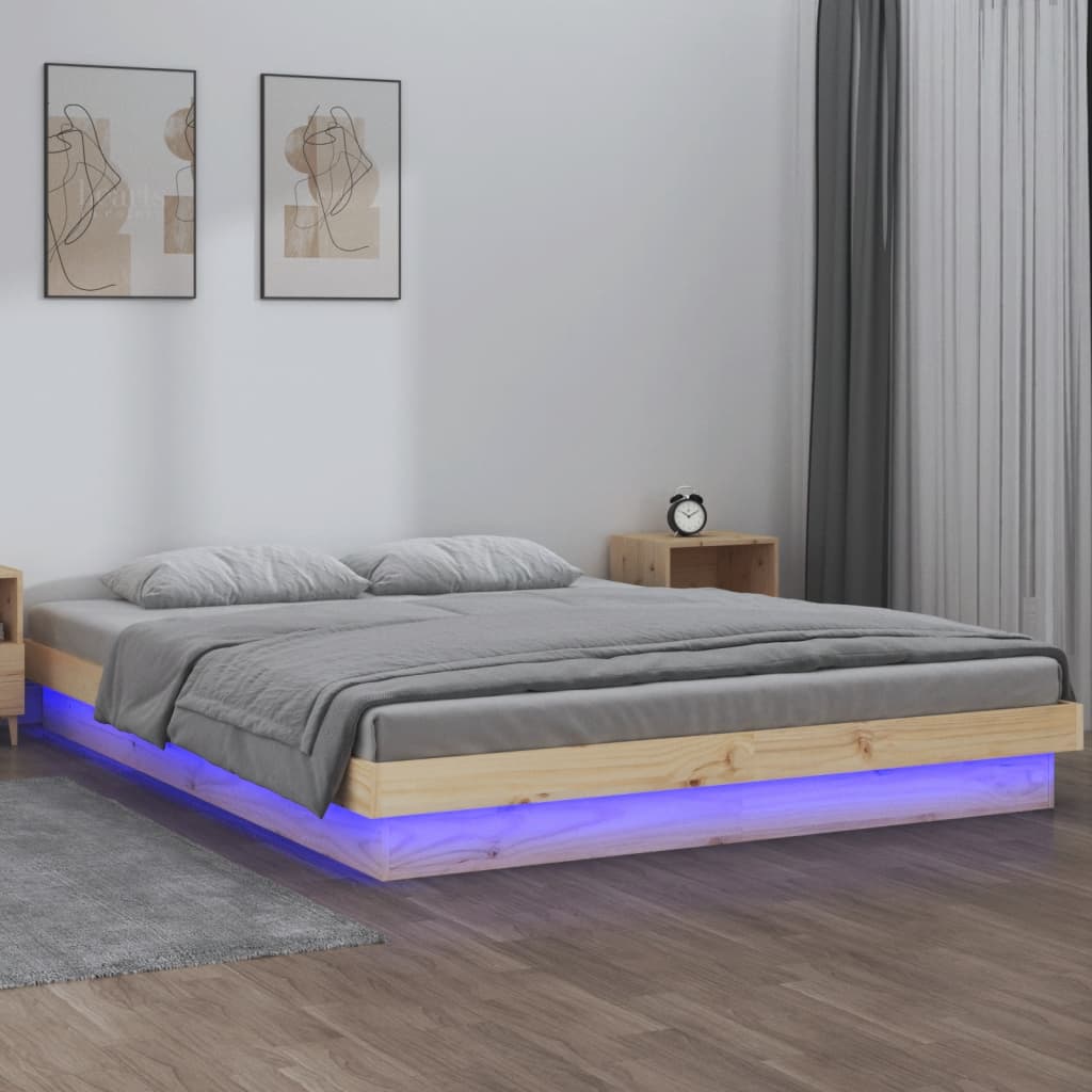 Rám Postele S Led Bílý Small Single Masivní Dřevo