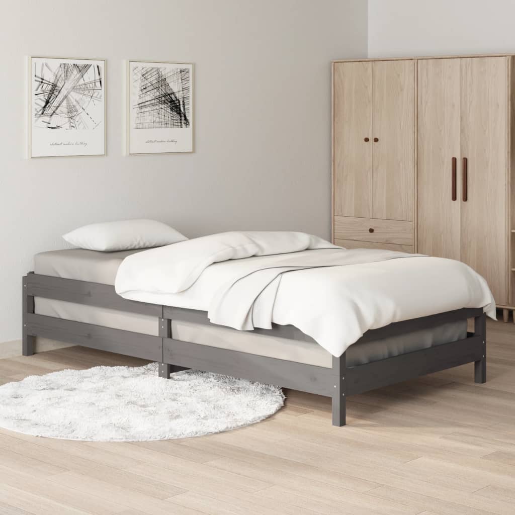 Stohovatelná Postel Šedá 75 X 190 Cm Masivní Borovice