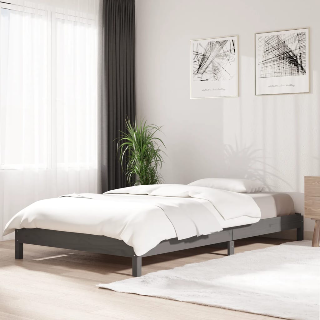 Stohovatelná Postel Šedá 75 X 190 Cm Masivní Borovice