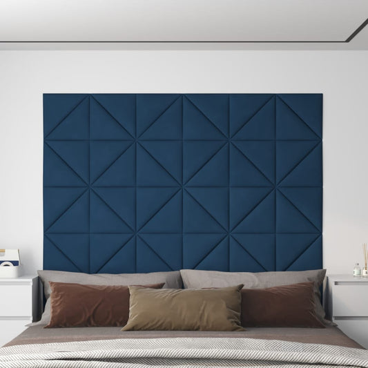 Nástěnné panely 12 ks modré 30 x 30 cm samet 0,54 m²