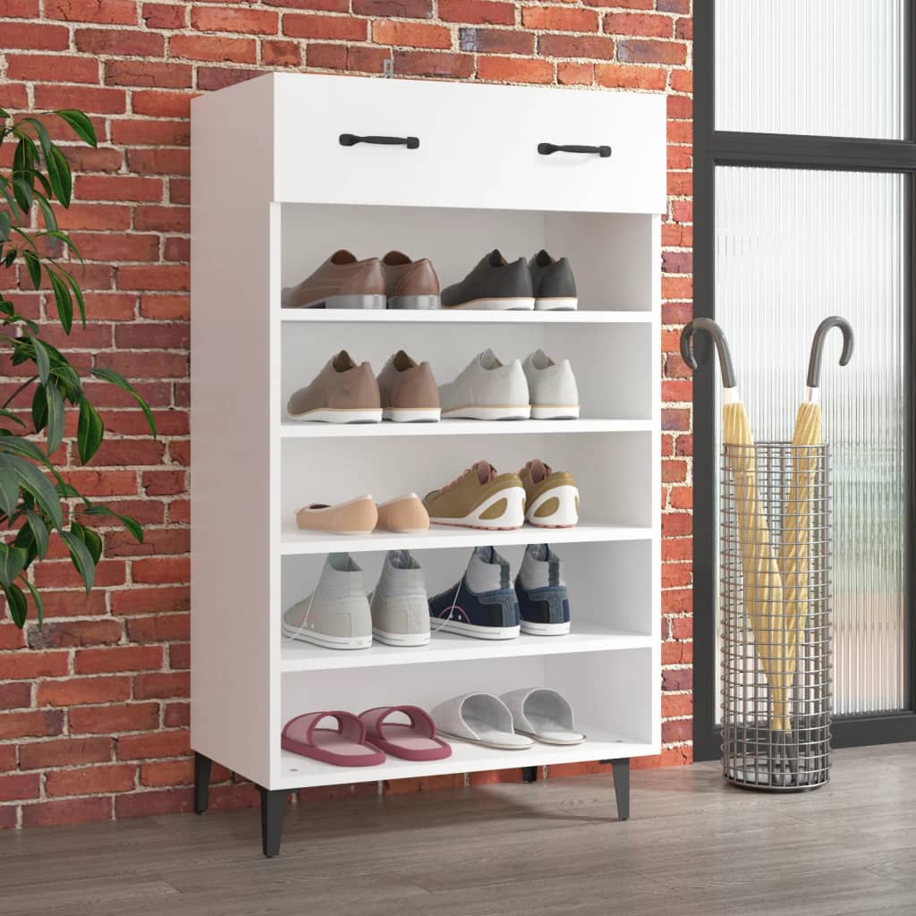 Botník Bílý S Vysokým Leskem 60 X 35 X 105 Cm Kompozitní Dřevo