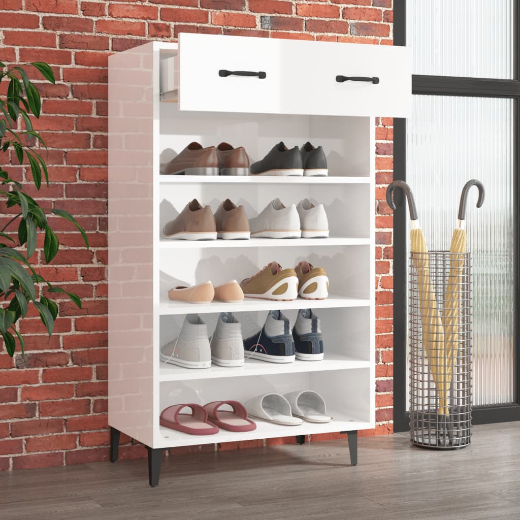 Botník Bílý S Vysokým Leskem 60 X 35 X 105 Cm Kompozitní Dřevo
