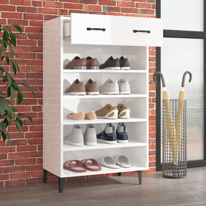 Botník Bílý S Vysokým Leskem 60 X 35 X 105 Cm Kompozitní Dřevo