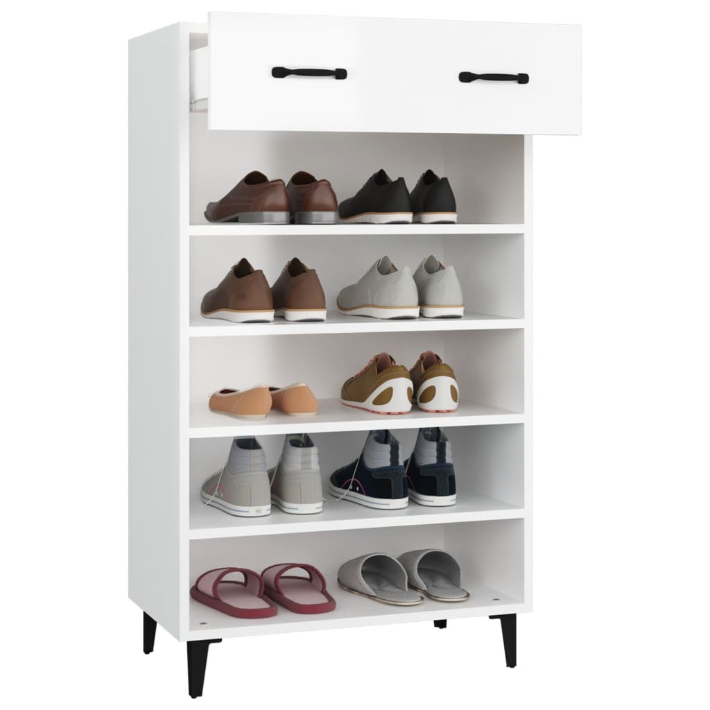 Botník Bílý S Vysokým Leskem 60 X 35 X 105 Cm Kompozitní Dřevo