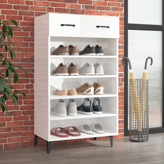 Botník Bílý S Vysokým Leskem 60 X 35 X 105 Cm Kompozitní Dřevo