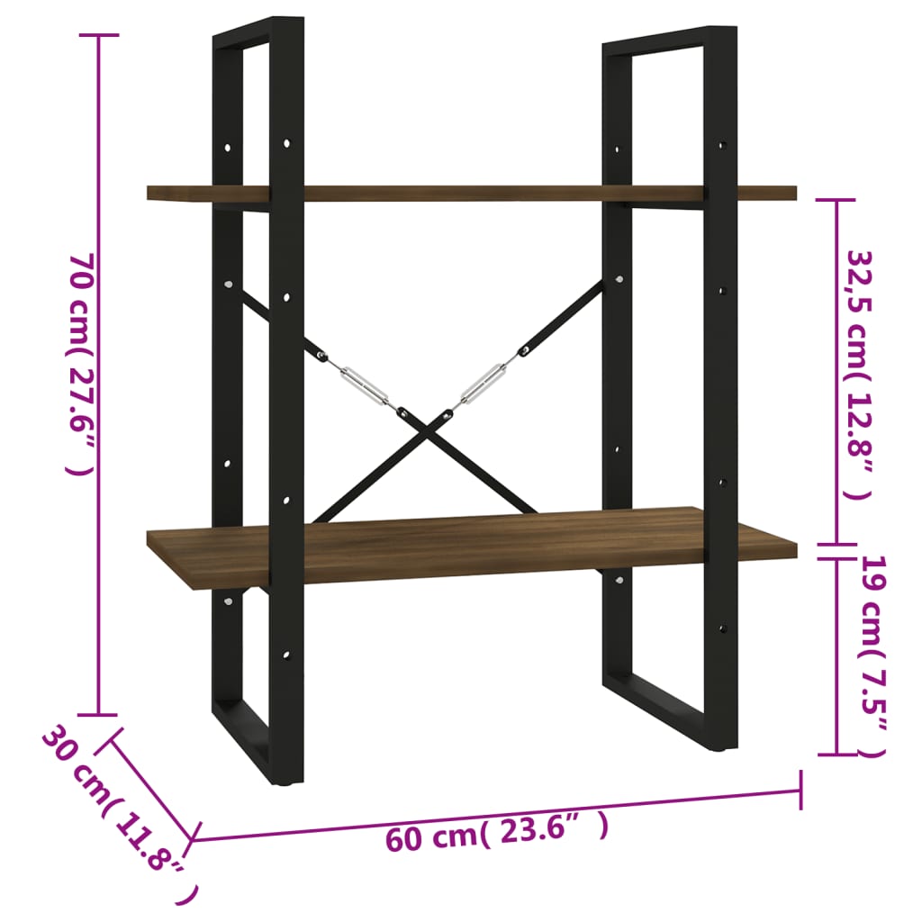 2Patrová Knihovna 60 X 30 X Hnědý Dub