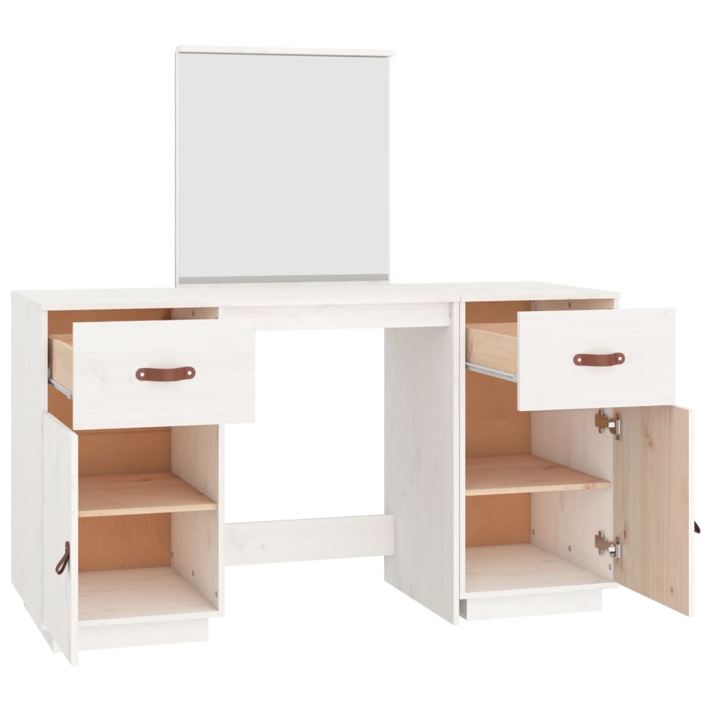 Set Toaletního Stolku Se Zrcadlem Bílý Masivní Borové Dřevo