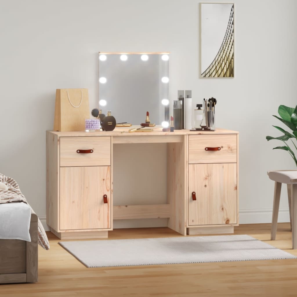 Set Toaletního Stolku S Led Medově Hnědý Masivní Borovice