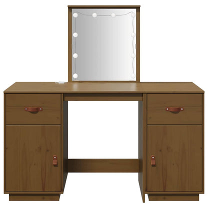 Set Toaletního Stolku S Led Medově Hnědý Masivní Borovice