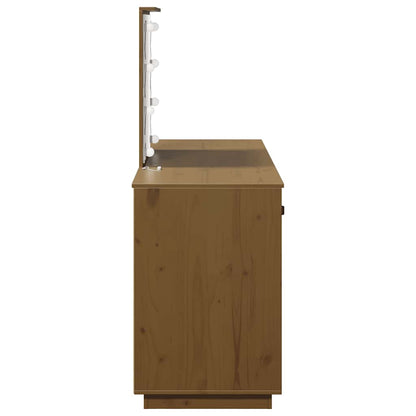 Set Toaletního Stolku S Led Medově Hnědý Masivní Borovice