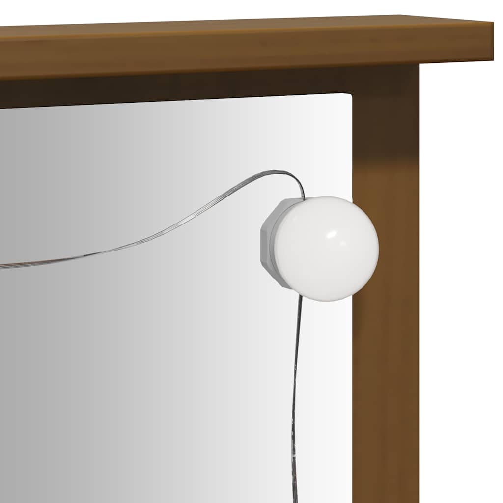 Set Toaletního Stolku S Led Medově Hnědý Masivní Borovice