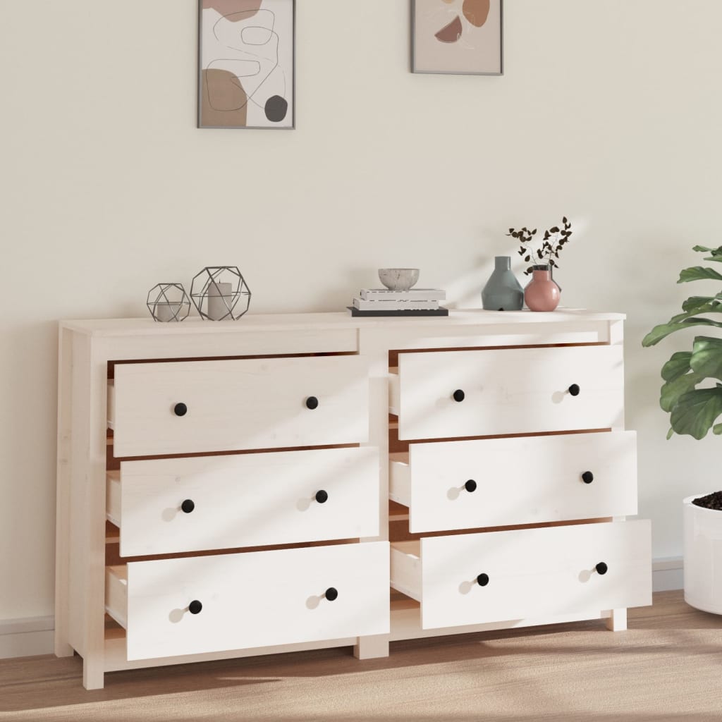 Příborník Bílý 140X35X80 Cm Masivní Borové Dřevo