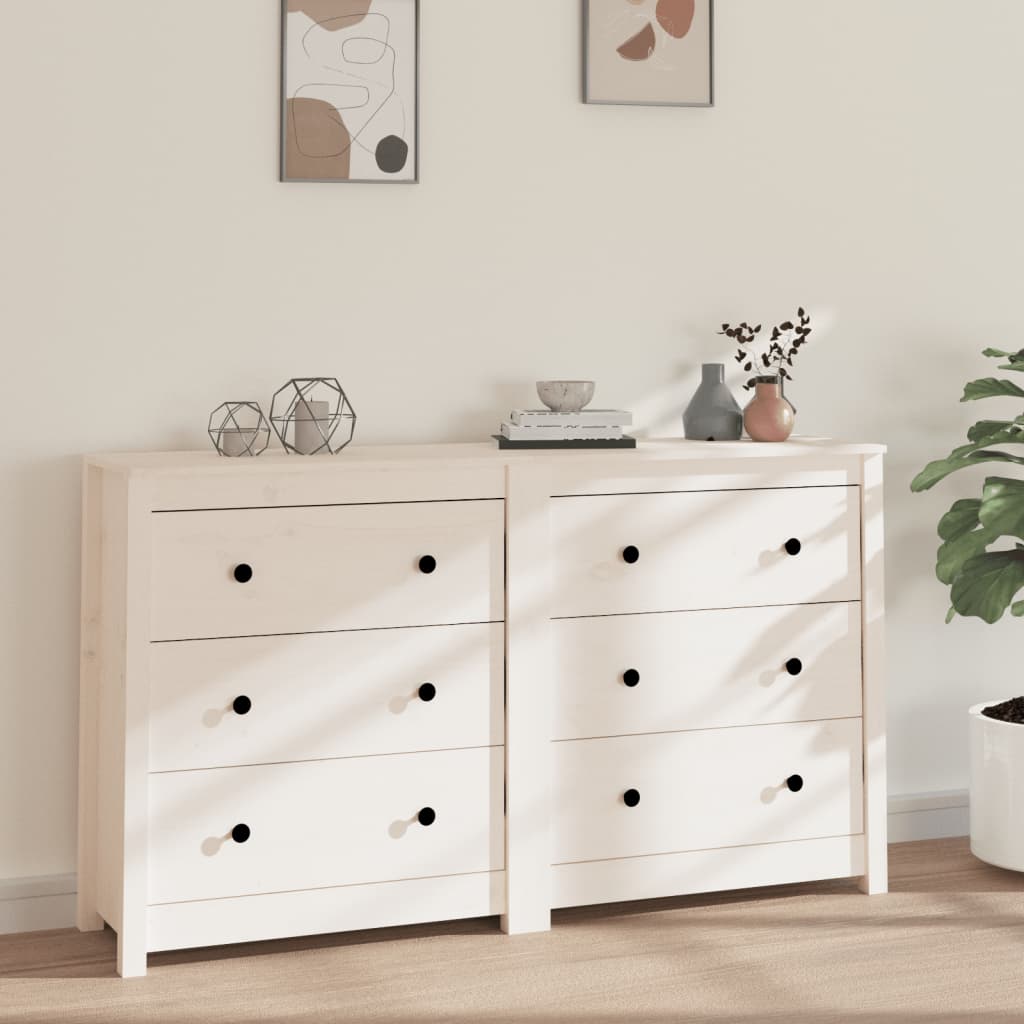 Příborník Bílý 140X35X80 Cm Masivní Borové Dřevo