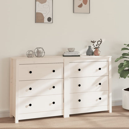 Příborník Bílý 140X35X80 Cm Masivní Borové Dřevo