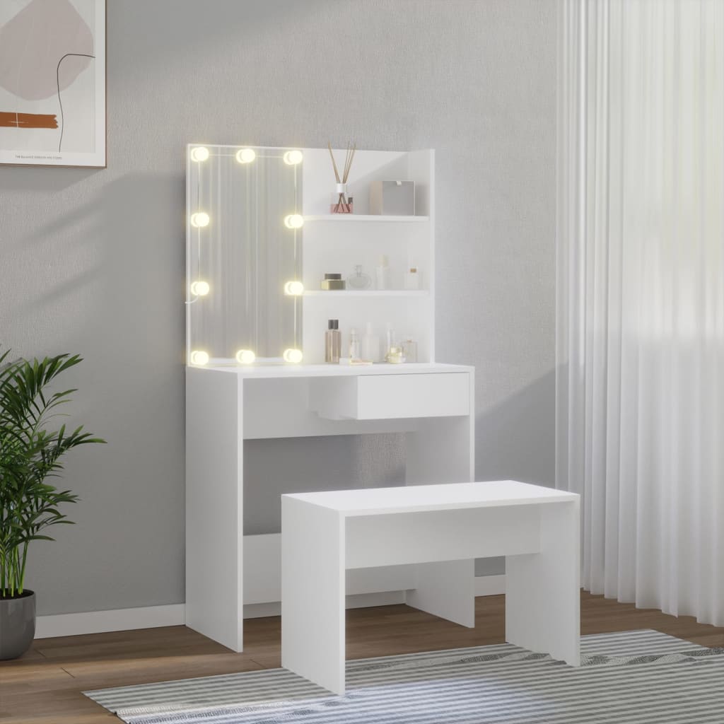 Toaletní Stolek Sada S Led Bílý Kompozitní Dřevo