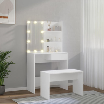 Toaletní Stolek Sada S Led Bílý Kompozitní Dřevo