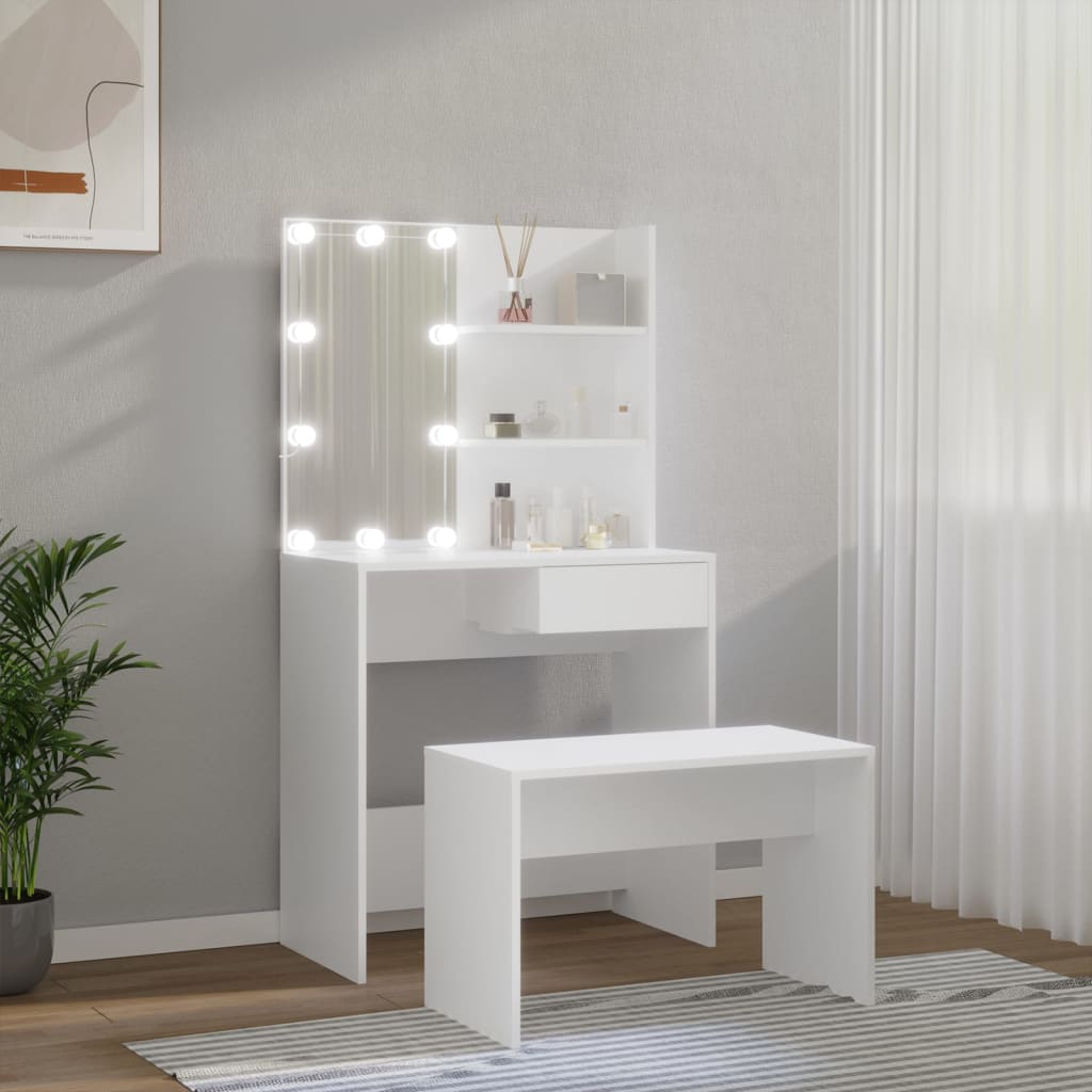 Toaletní Stolek Sada S Led Bílý Kompozitní Dřevo