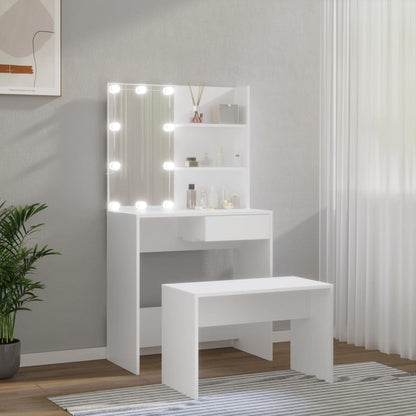 Toaletní Stolek Sada S Led Bílý Kompozitní Dřevo