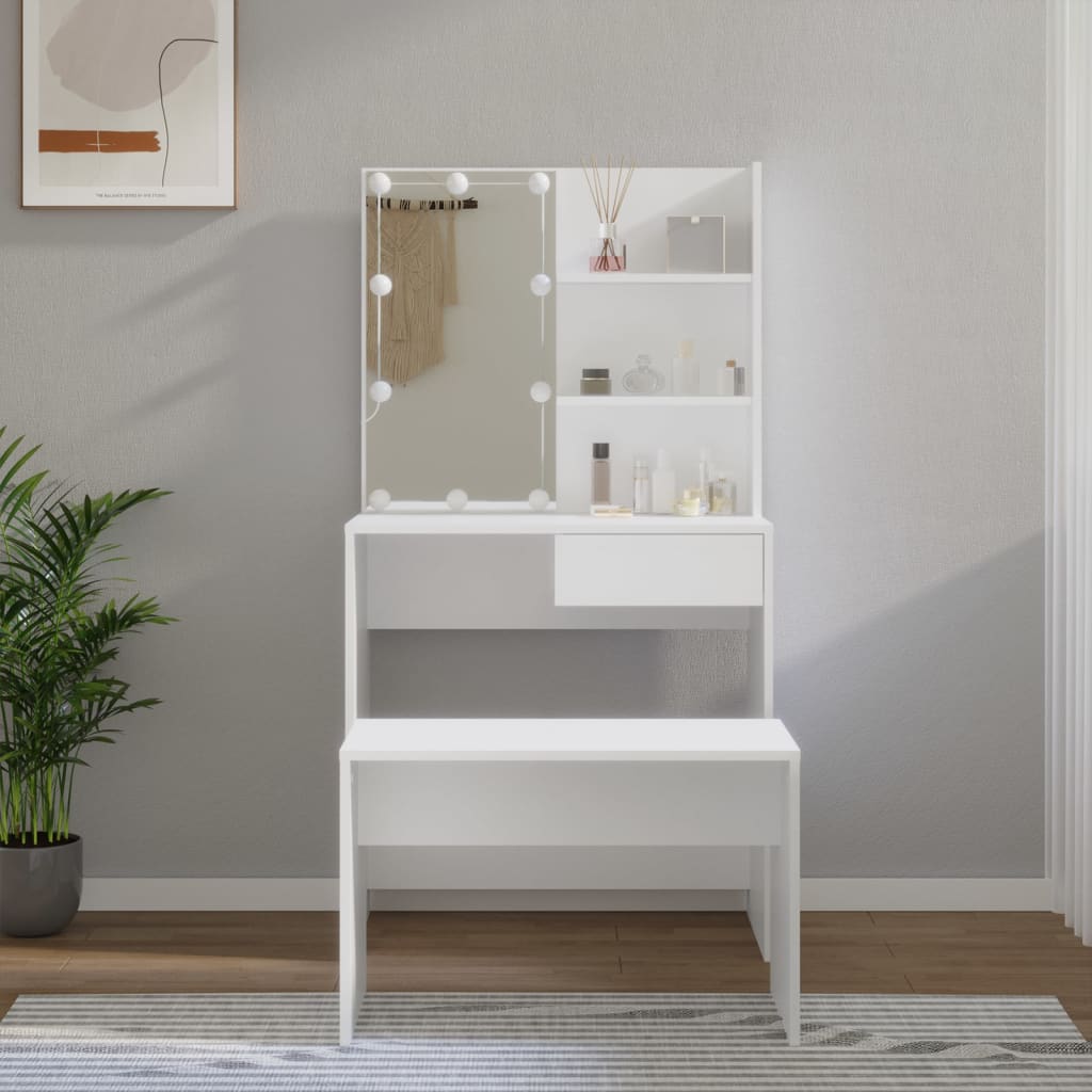 Toaletní Stolek Sada S Led Bílý Kompozitní Dřevo