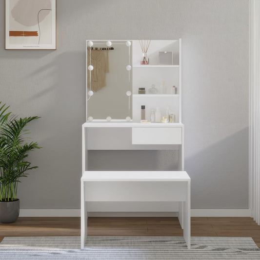 Toaletní Stolek Sada S Led Bílý Kompozitní Dřevo
