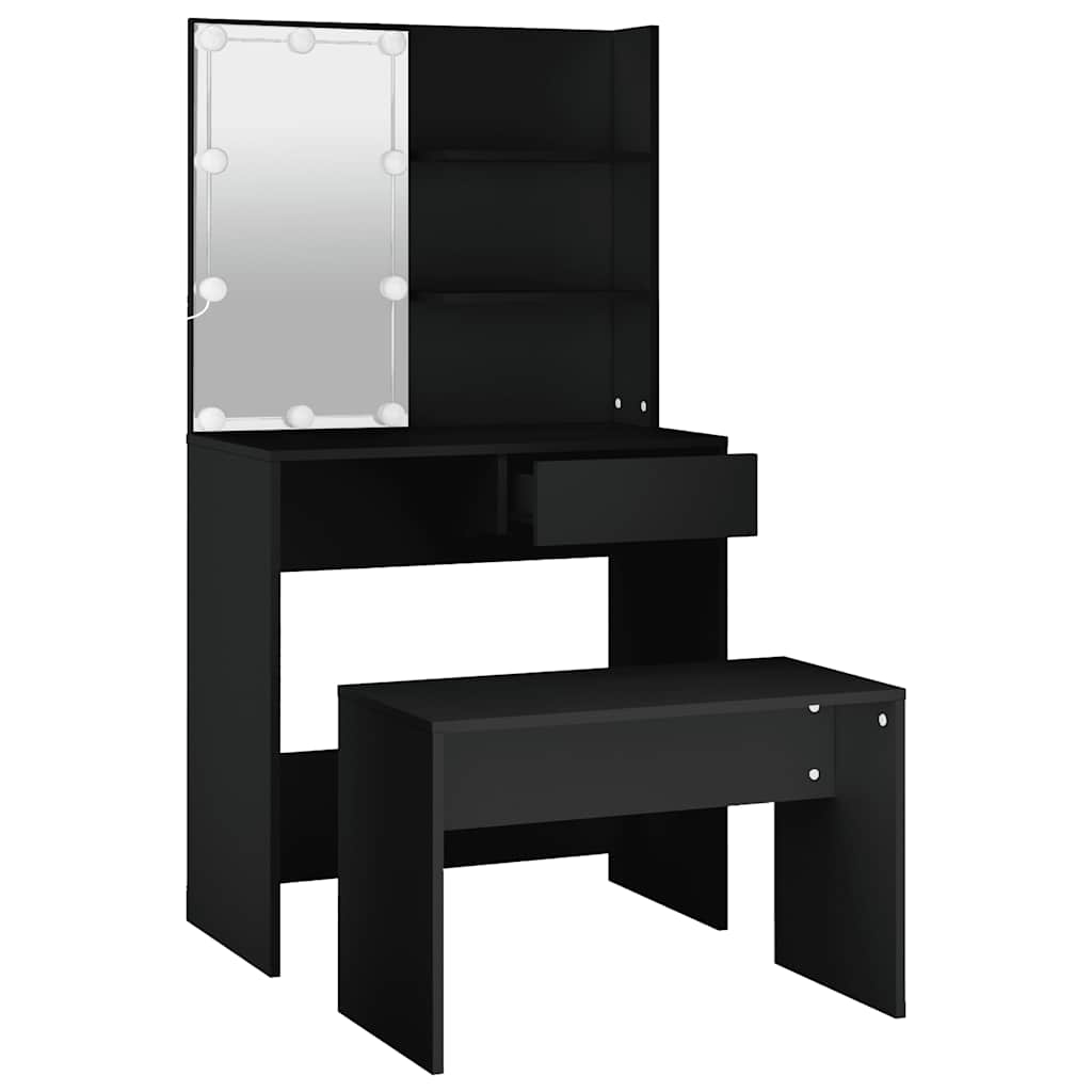 Set Toaletního Stolku S Led Černý Kompozitní Dřevo