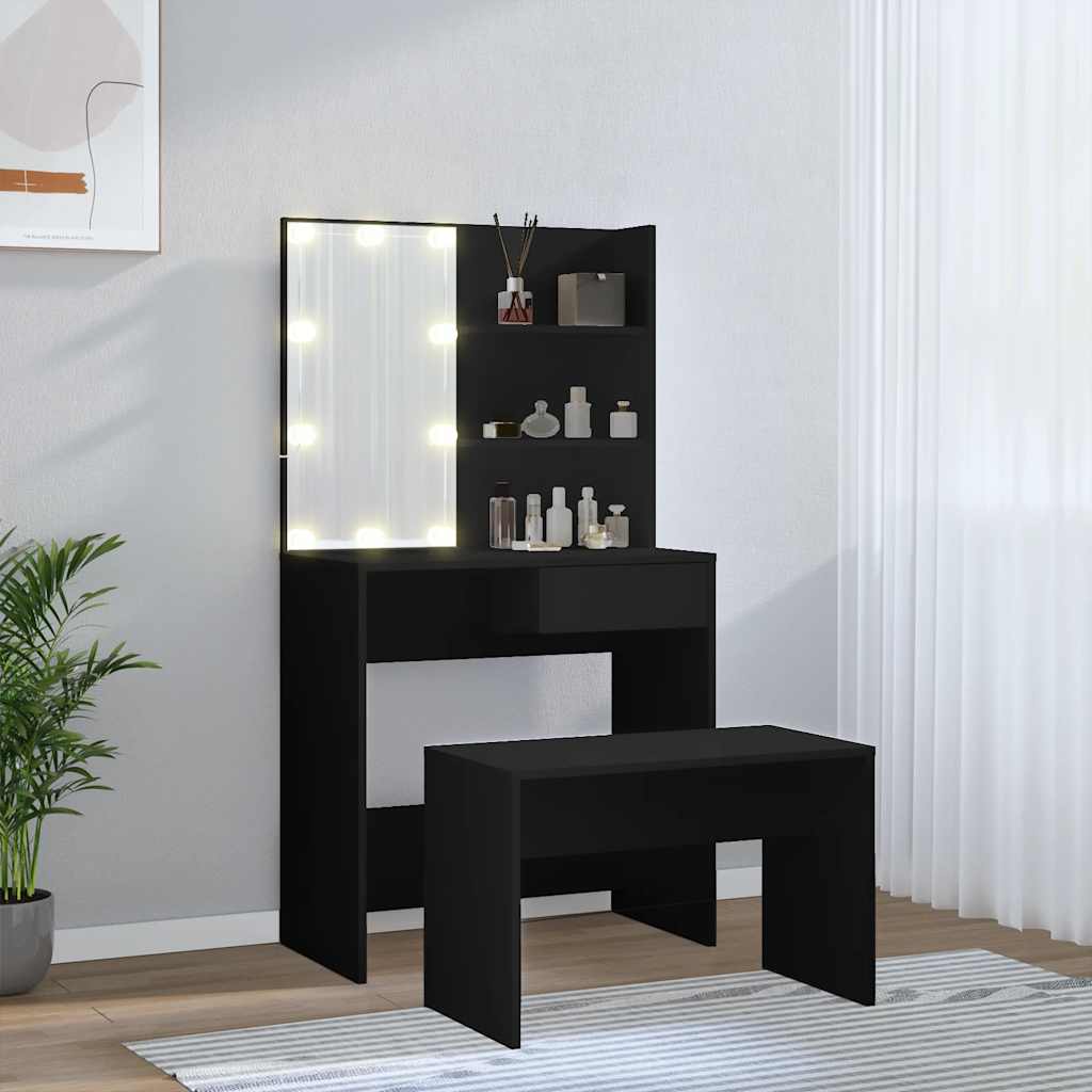 Set Toaletního Stolku S Led Černý Kompozitní Dřevo