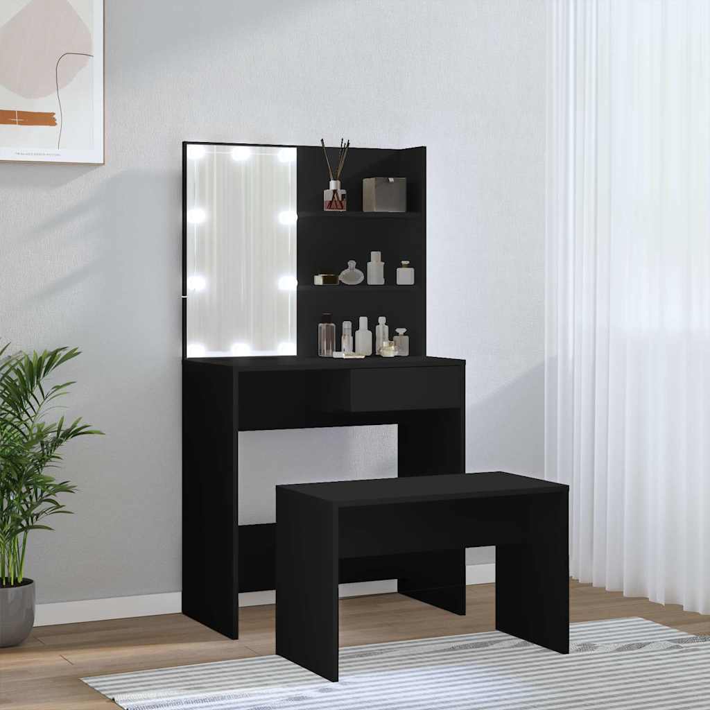 Set Toaletního Stolku S Led Černý Kompozitní Dřevo